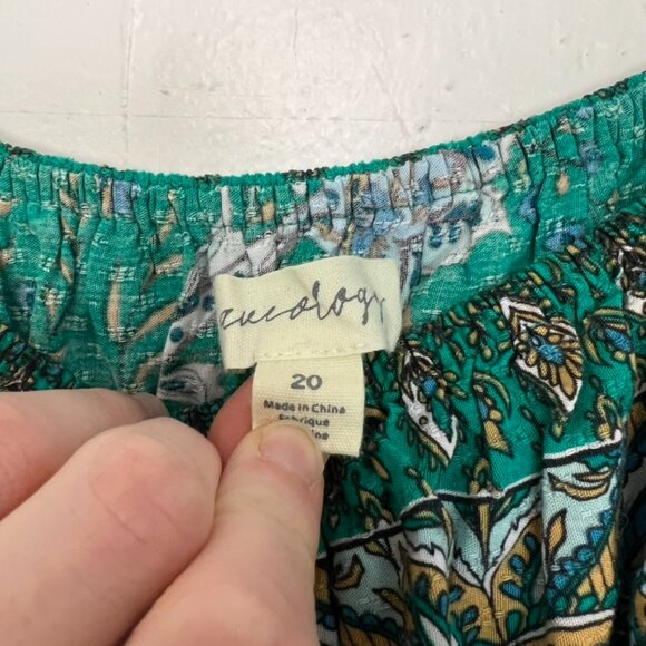 Aveology High Low Maxi Dress Green Floral Tassel Drawstring Ruffle 20 2X - Picture 2 of 6